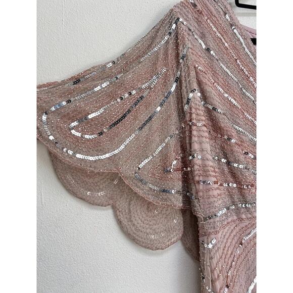 NWT Mac Duggal 93583 Wide Cape Sleeve Sequin‎ Gown SZ 16 Vintage Rose $698 - Picture 5 of 7